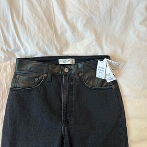 Abercrombie & Fitch High Rise Black Leather Waist Jeans NWT